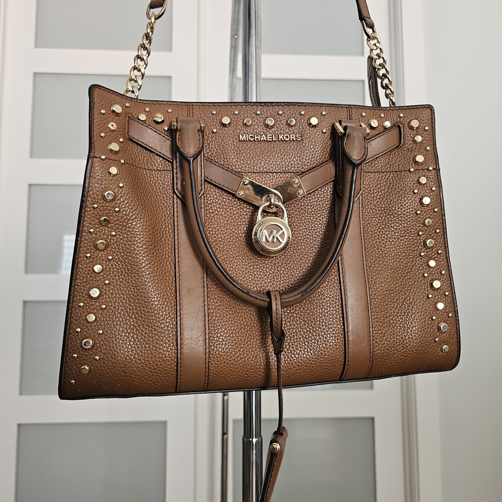098. Michael Kors Brown and Gold Satchel with Chain Straps